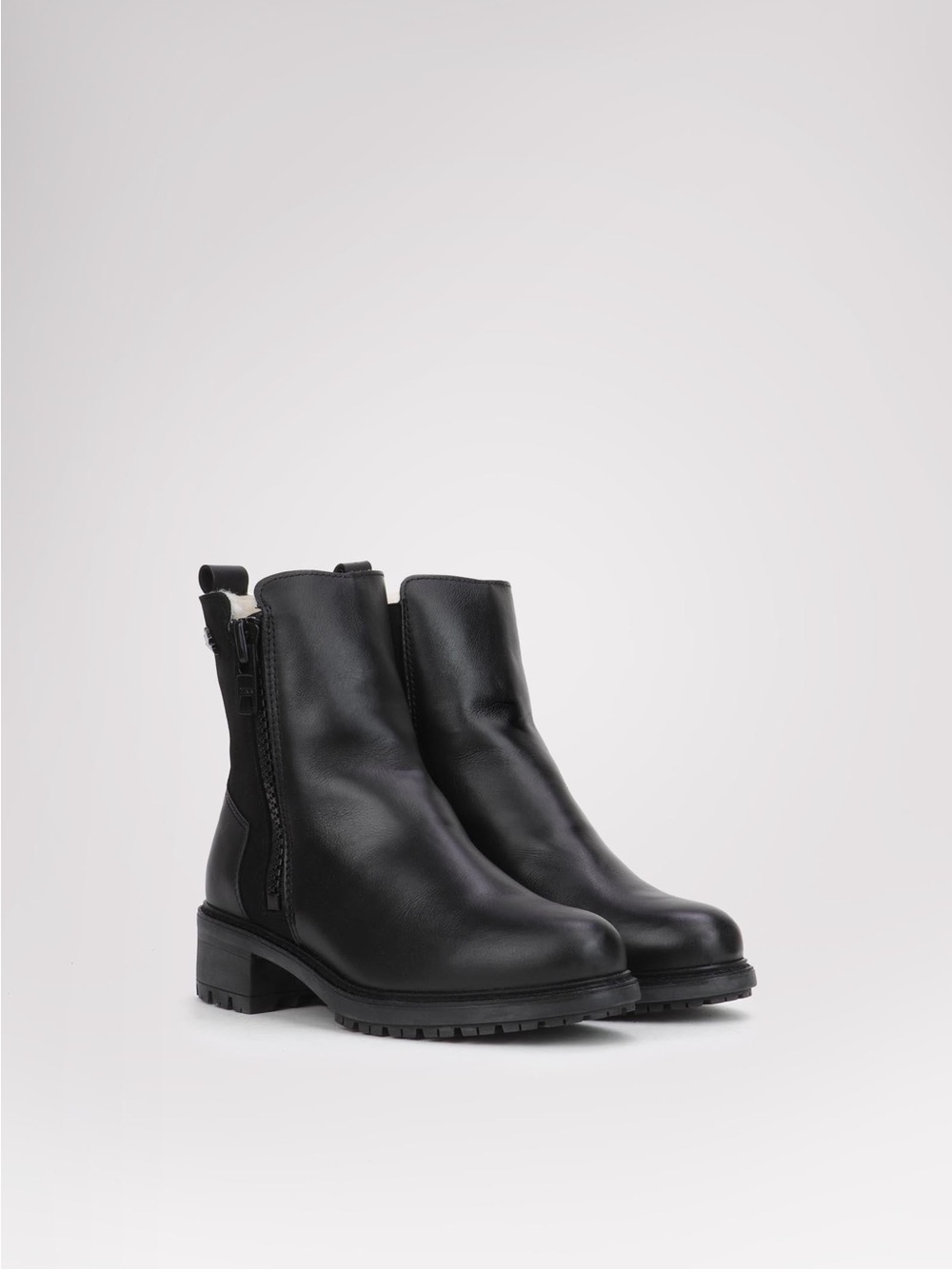 Pajar FAYE Black Leather and Suede Ankle Booties with Side Zipper and